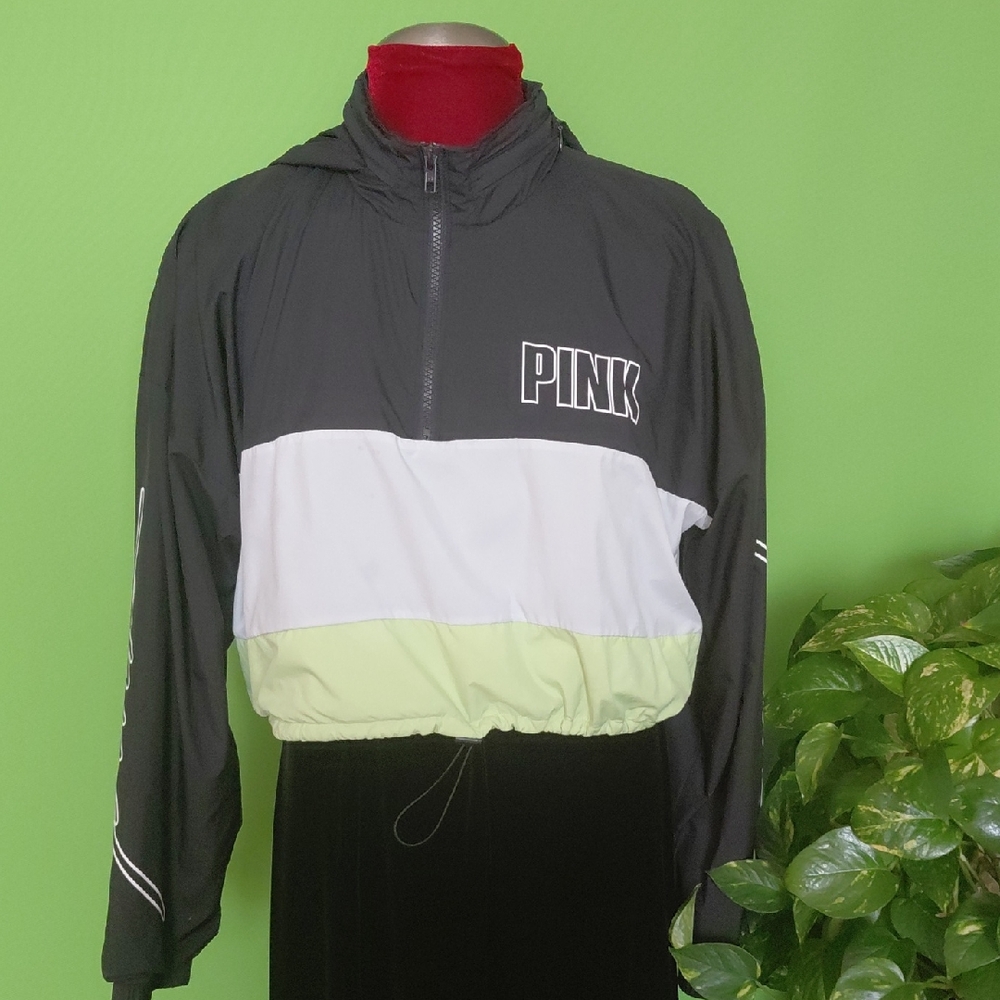 Victoria's Secret PINK Black White Lime Windbreaker, Sz. XSP